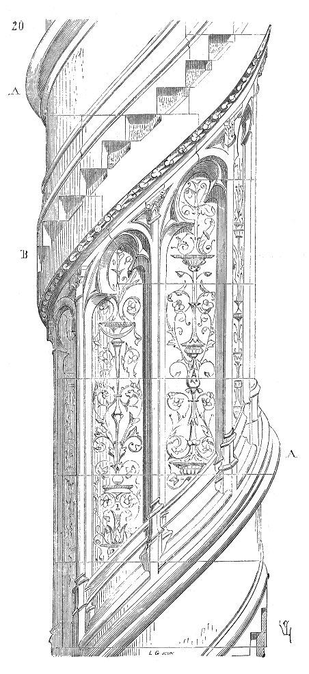 Escalera del Castillo de Châteaudun dibujada por Viollet-Le-Duc